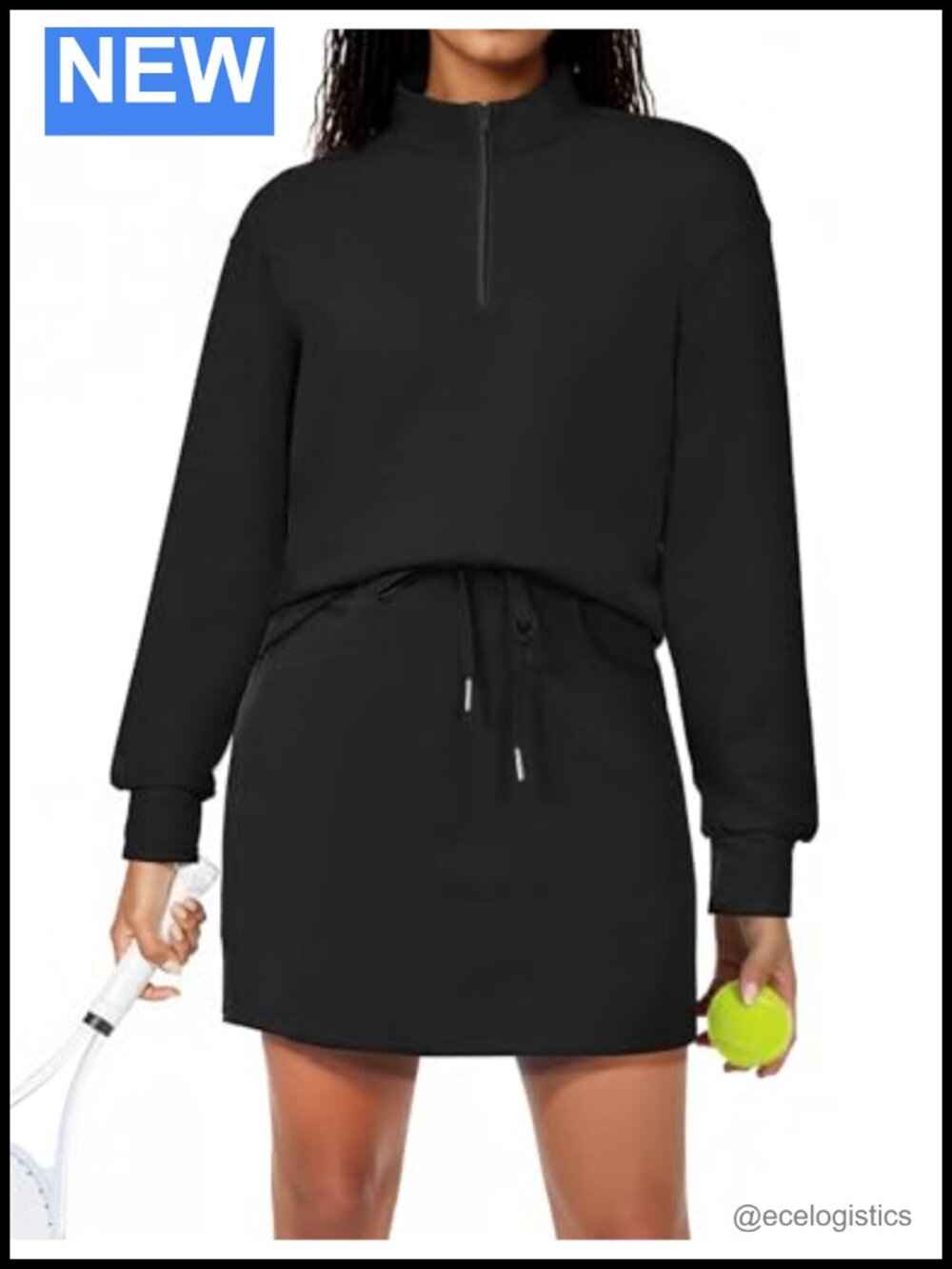 2 Piece Skort Set Quarter Zip Sweatshirt Athletic Workout Long Sleeve